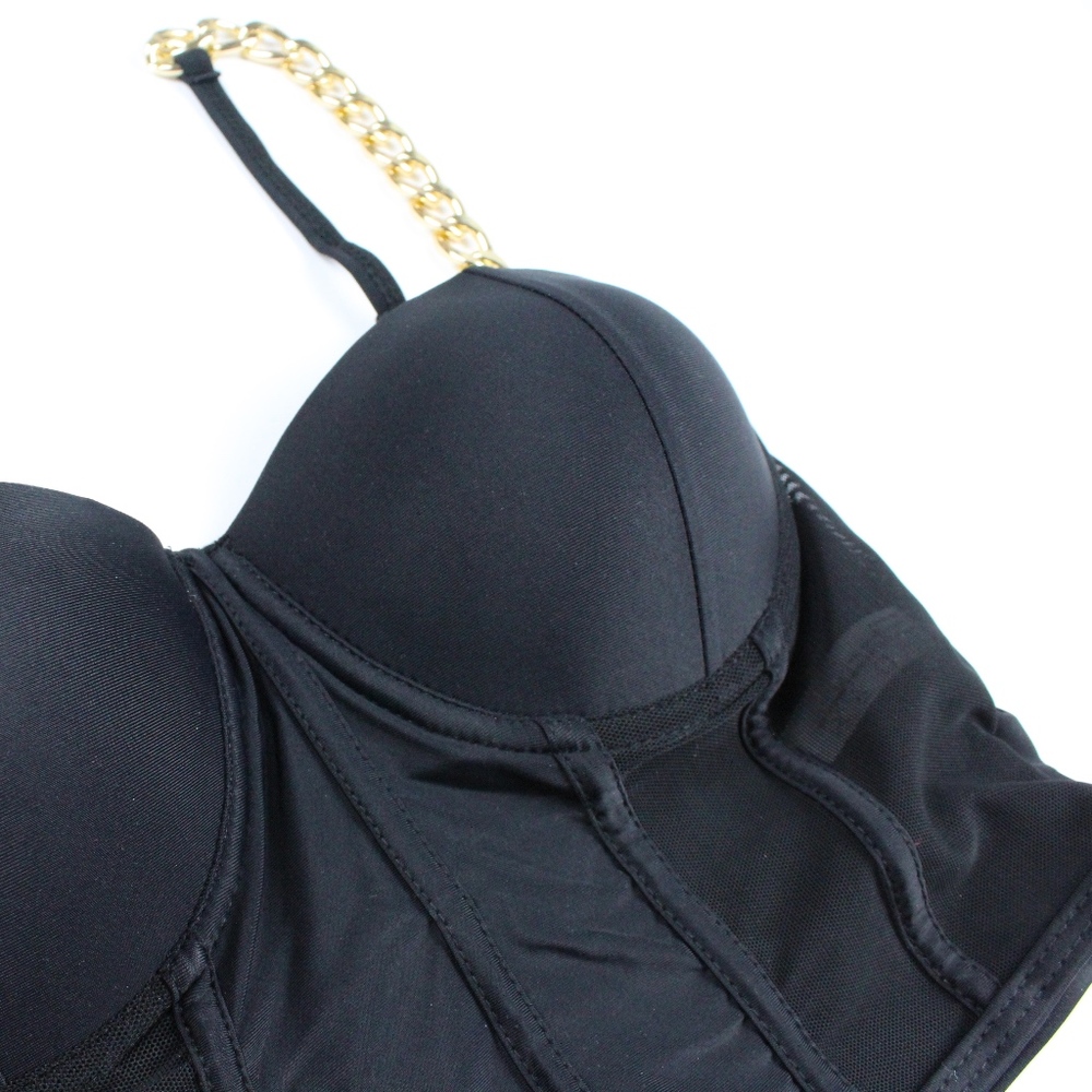 Chain and Mesh Detailed Black Push Up Swimsuit - Picture 6 of 9
